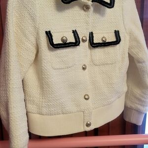 Talbots Cream Bomber Jacket with Black Accents